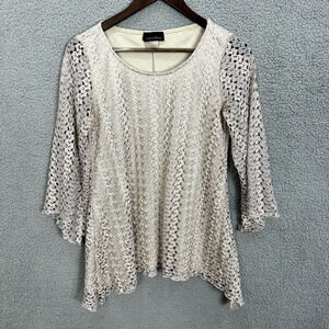 Brittany Black‎ Top Womens Small Beige Lace Overlay Flare Sleeve Fairy Boho Vtg